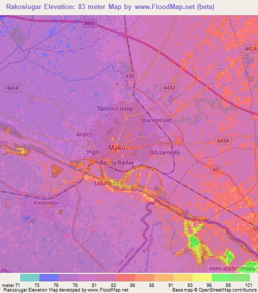 Rakosiugar,Hungary Elevation Map