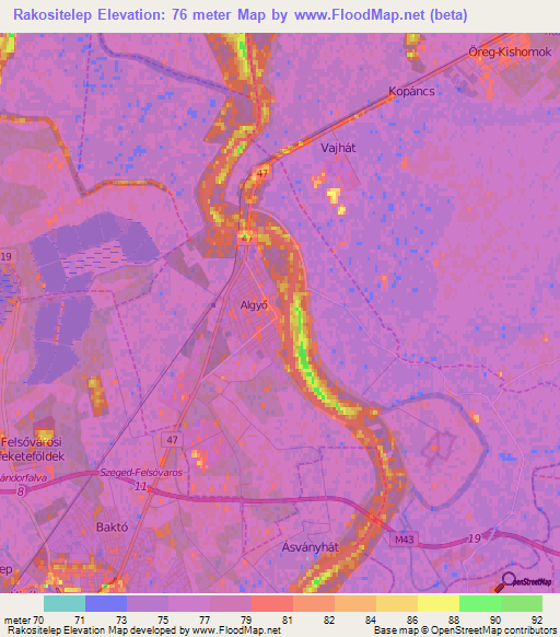 Rakositelep,Hungary Elevation Map