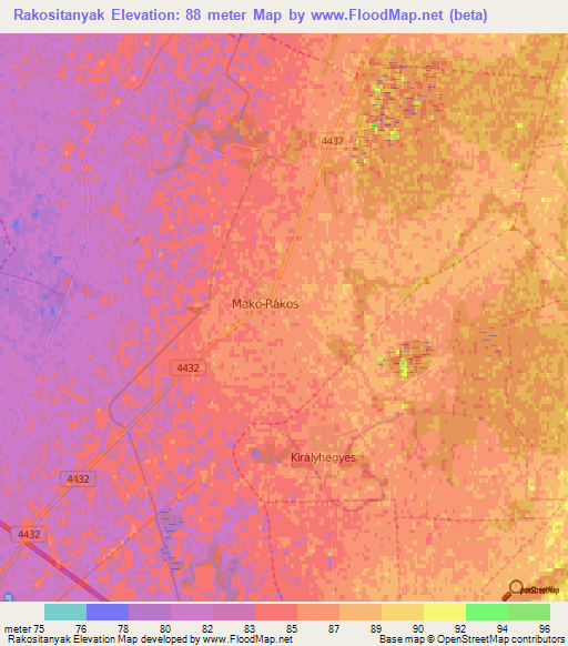 Rakositanyak,Hungary Elevation Map