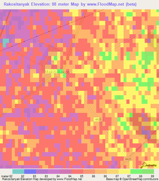 Rakositanyak,Hungary Elevation Map