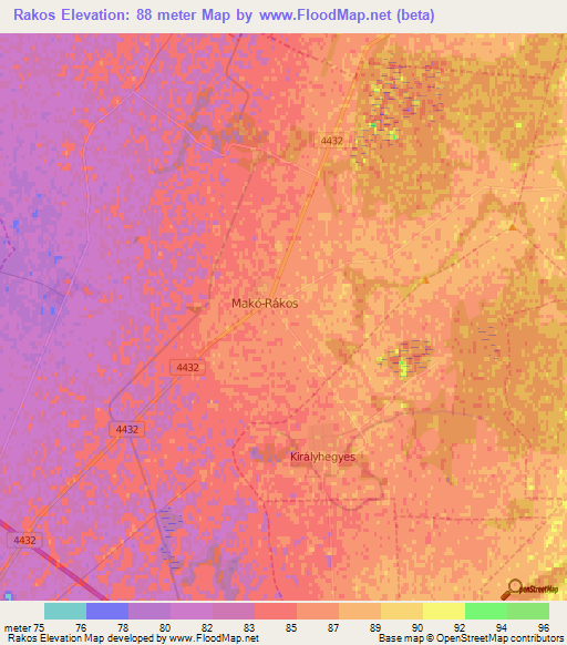 Rakos,Hungary Elevation Map