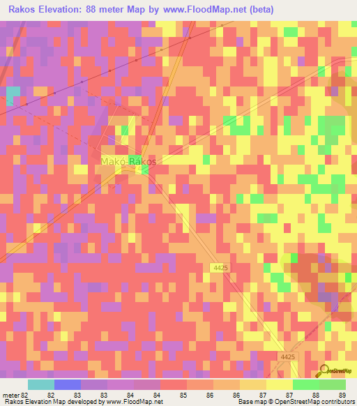 Rakos,Hungary Elevation Map