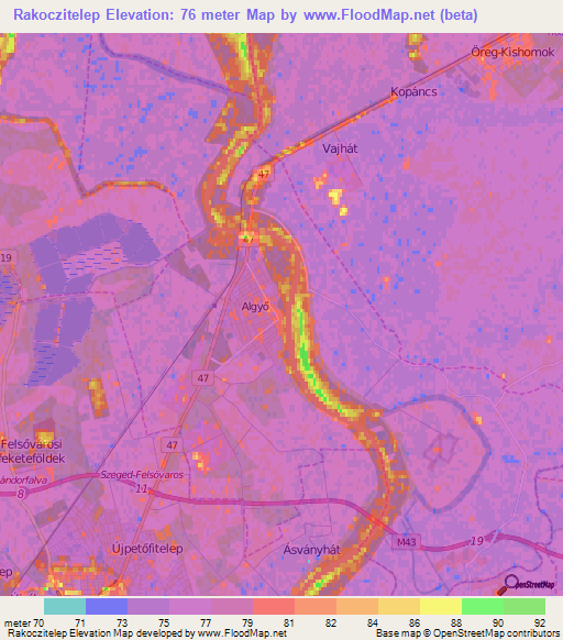 Rakoczitelep,Hungary Elevation Map