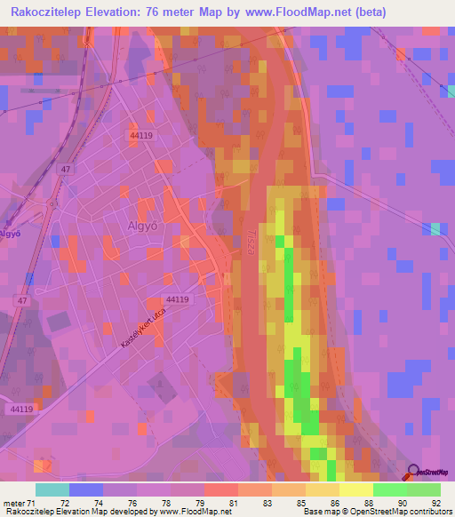 Rakoczitelep,Hungary Elevation Map