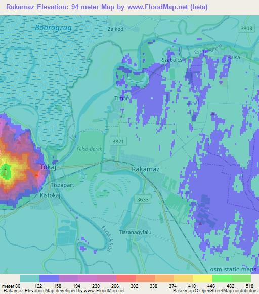 Rakamaz,Hungary Elevation Map