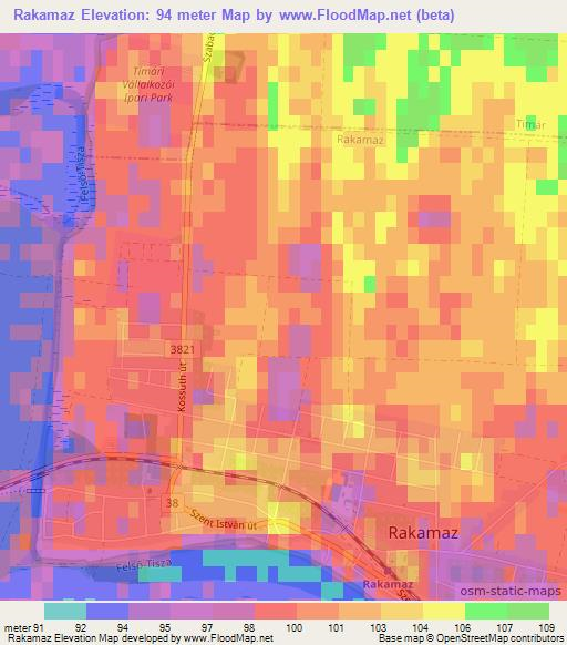 Rakamaz,Hungary Elevation Map