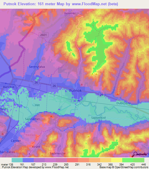 Putnok,Hungary Elevation Map