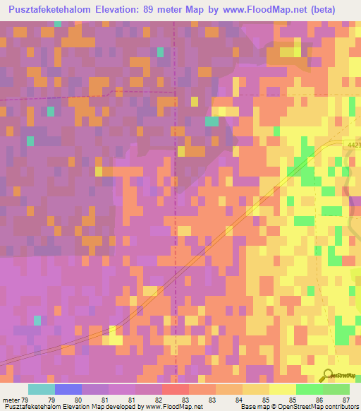 Pusztafeketehalom,Hungary Elevation Map