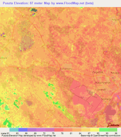Puszta,Hungary Elevation Map