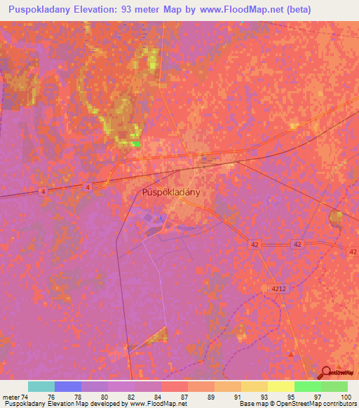 Puspokladany,Hungary Elevation Map
