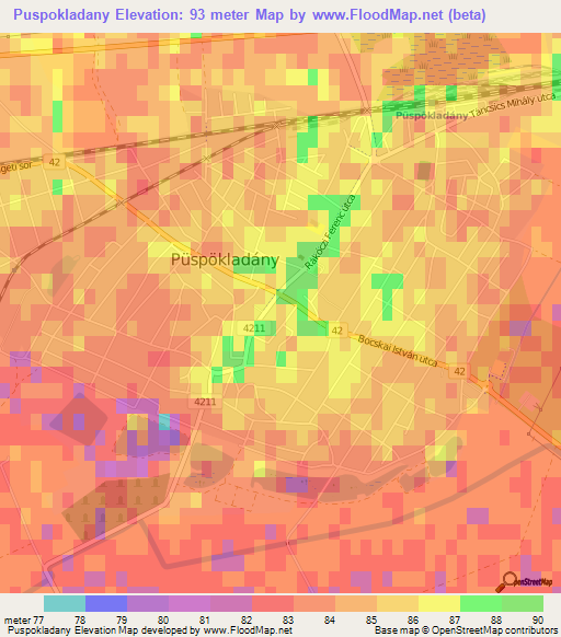 Puspokladany,Hungary Elevation Map