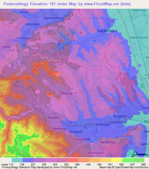 Punkosdhegy,Hungary Elevation Map
