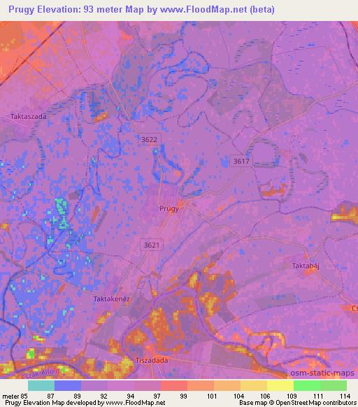 Prugy,Hungary Elevation Map