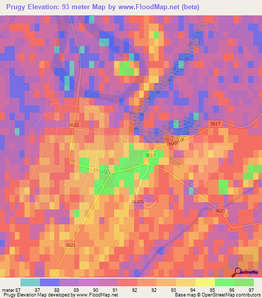 Prugy,Hungary Elevation Map