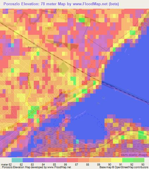 Poroszlo,Hungary Elevation Map