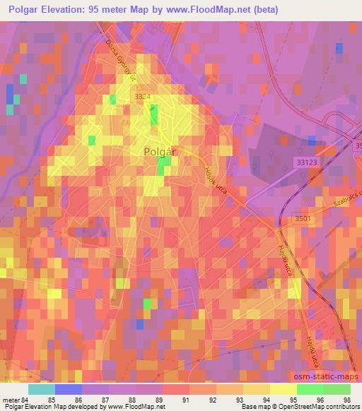 Polgar,Hungary Elevation Map