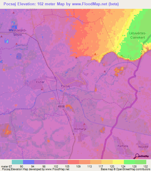 Pocsaj,Hungary Elevation Map