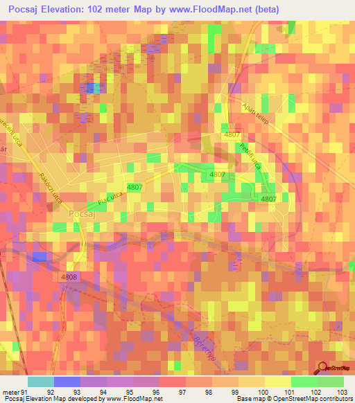 Pocsaj,Hungary Elevation Map