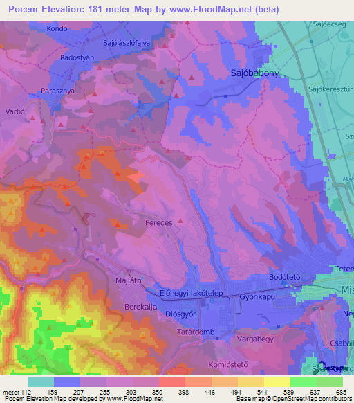 Pocem,Hungary Elevation Map