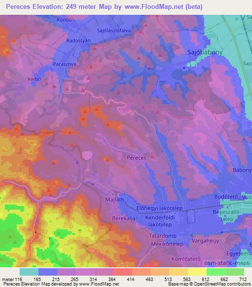 Pereces,Hungary Elevation Map