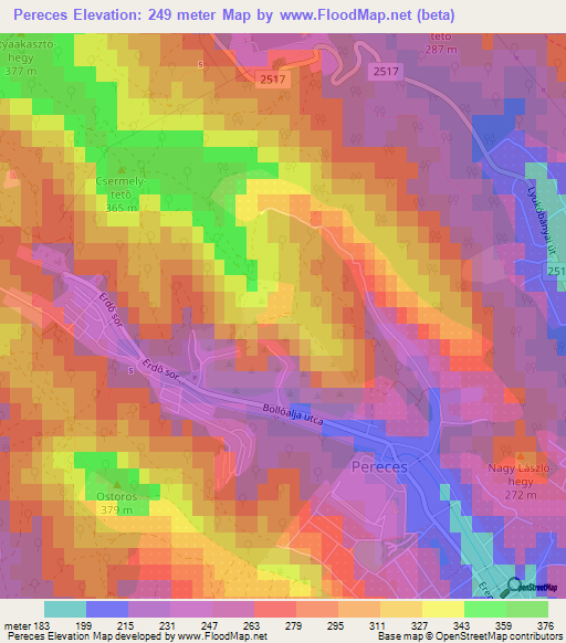 Pereces,Hungary Elevation Map