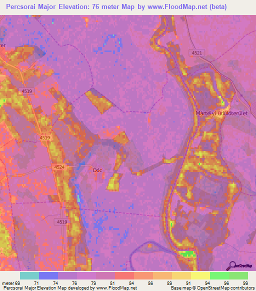 Percsorai Major,Hungary Elevation Map