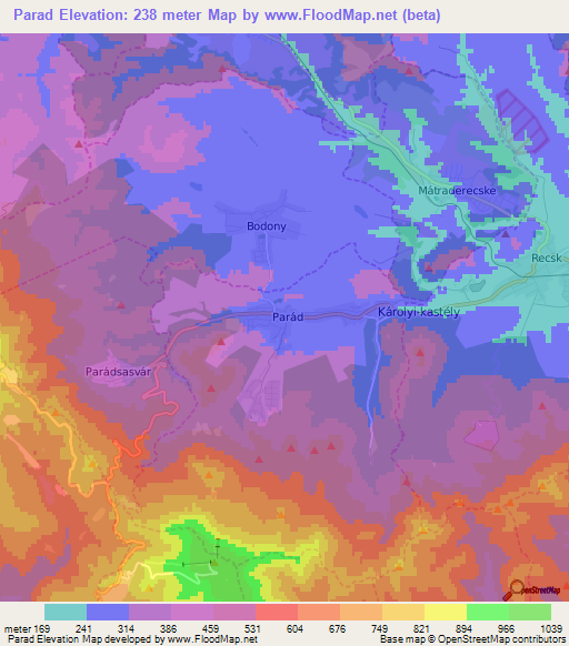 Parad,Hungary Elevation Map