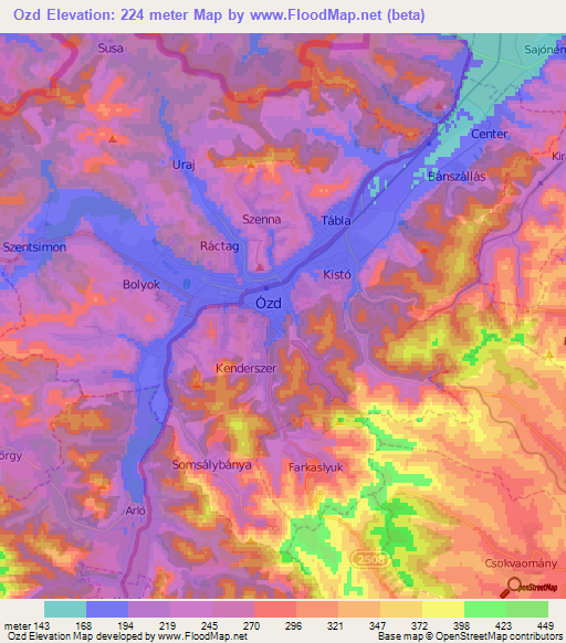 Ozd,Hungary Elevation Map