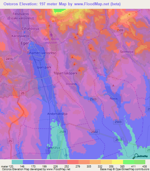 Ostoros,Hungary Elevation Map