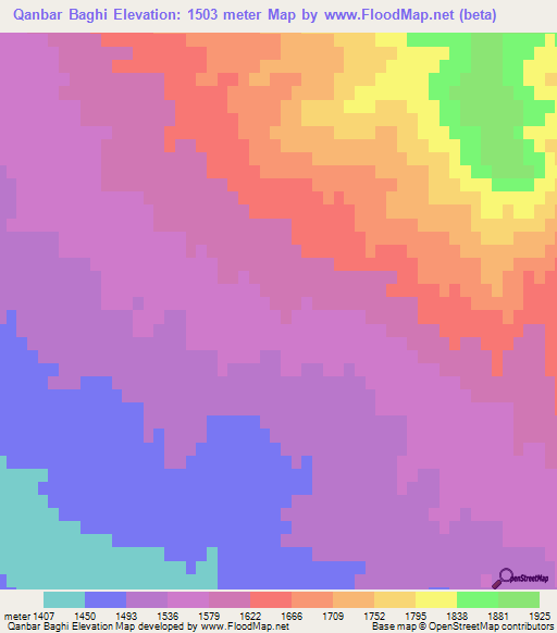 Qanbar Baghi,Iran Elevation Map