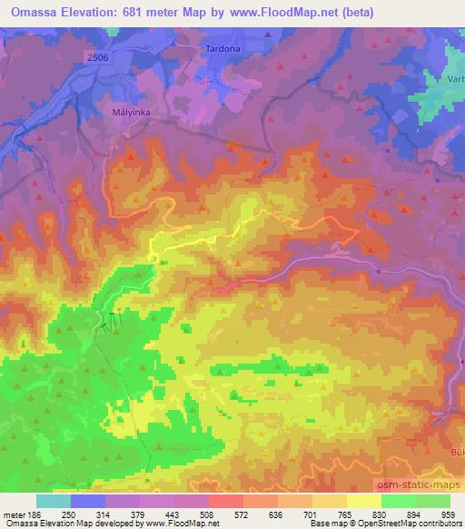 Omassa,Hungary Elevation Map