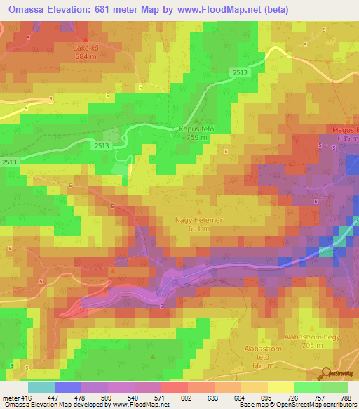 Omassa,Hungary Elevation Map