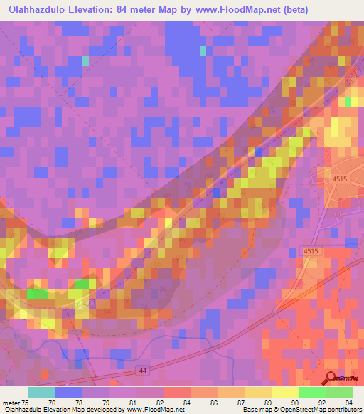 Olahhazdulo,Hungary Elevation Map