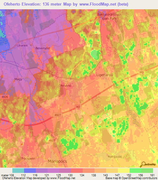 Ofeherto,Hungary Elevation Map