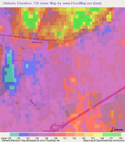 Ofeherto,Hungary Elevation Map