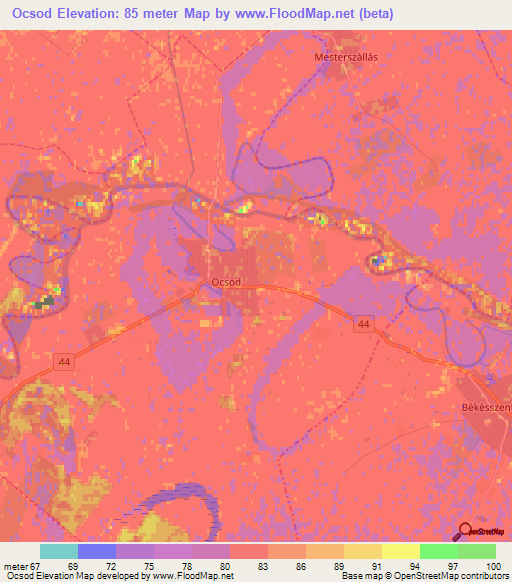 Ocsod,Hungary Elevation Map