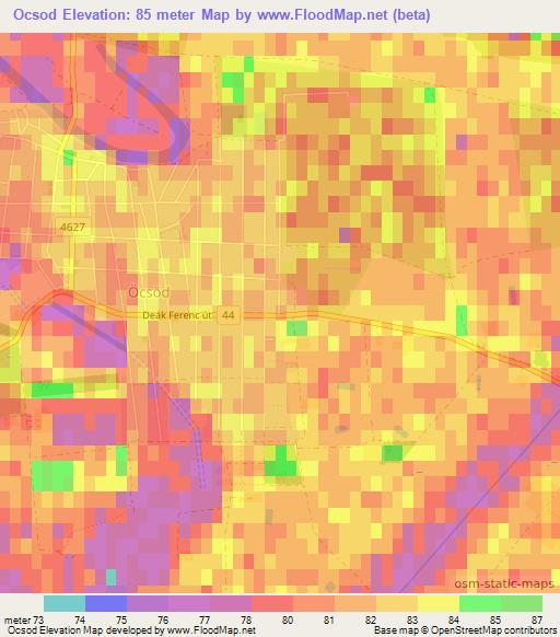 Ocsod,Hungary Elevation Map