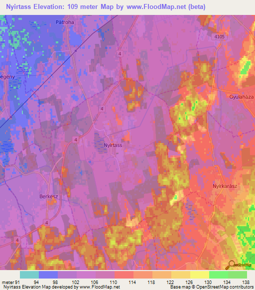 Nyirtass,Hungary Elevation Map