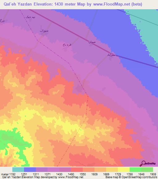 Qal`eh Yazdan,Iran Elevation Map