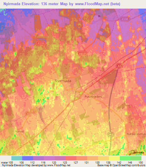 Nyirmada,Hungary Elevation Map