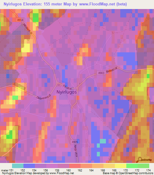 Nyirlugos,Hungary Elevation Map