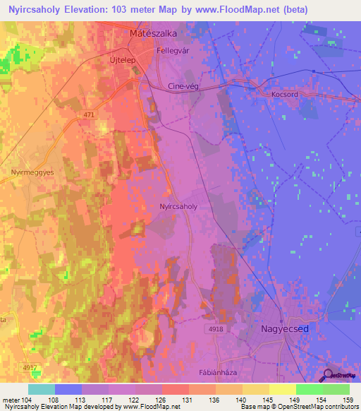 Nyircsaholy,Hungary Elevation Map