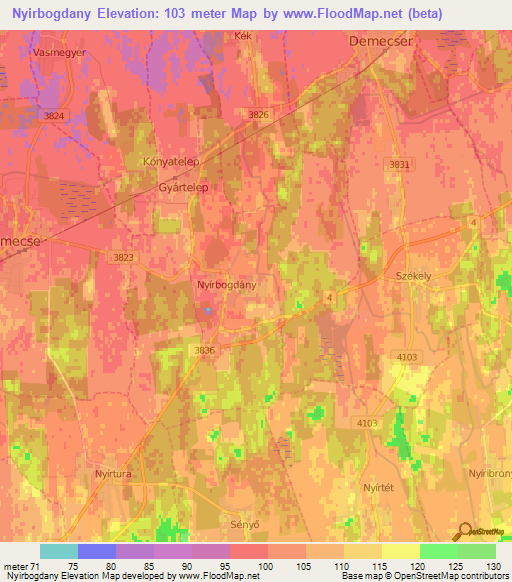 Nyirbogdany,Hungary Elevation Map