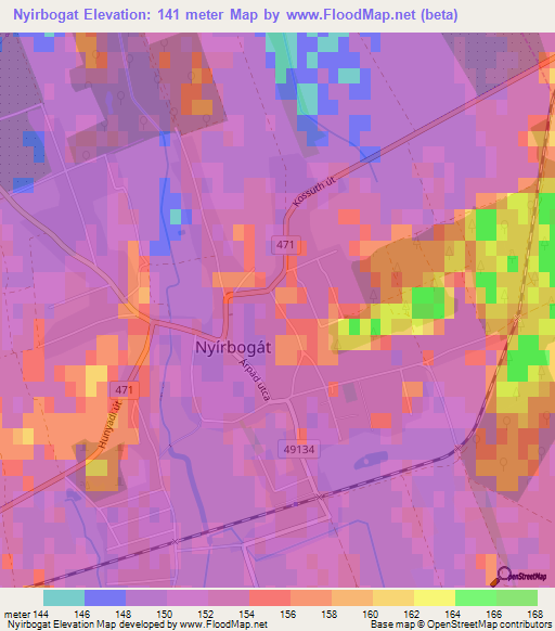 Nyirbogat,Hungary Elevation Map
