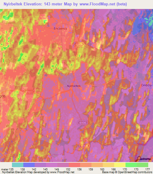 Nyirbeltek,Hungary Elevation Map