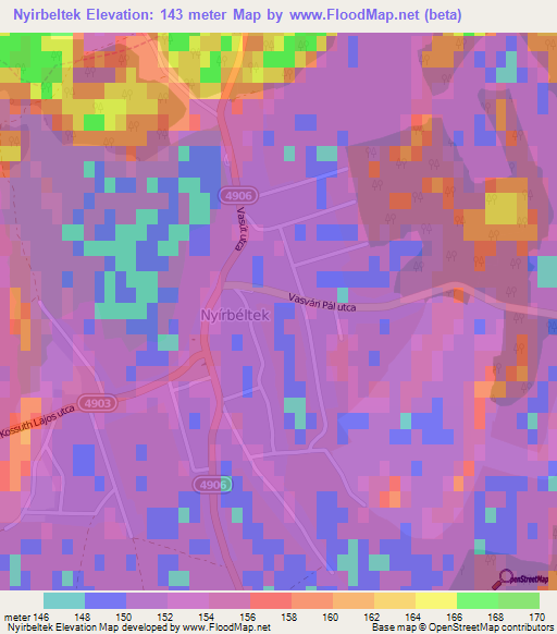 Nyirbeltek,Hungary Elevation Map