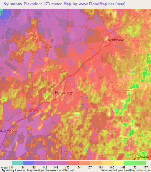 Nyiradony,Hungary Elevation Map