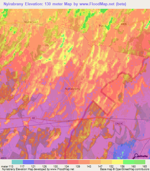 Nyirabrany,Hungary Elevation Map
