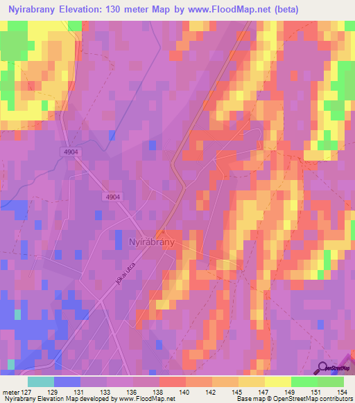 Nyirabrany,Hungary Elevation Map