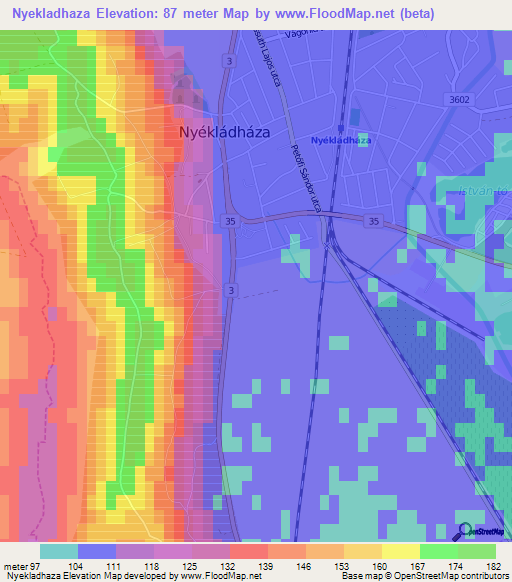Nyekladhaza,Hungary Elevation Map